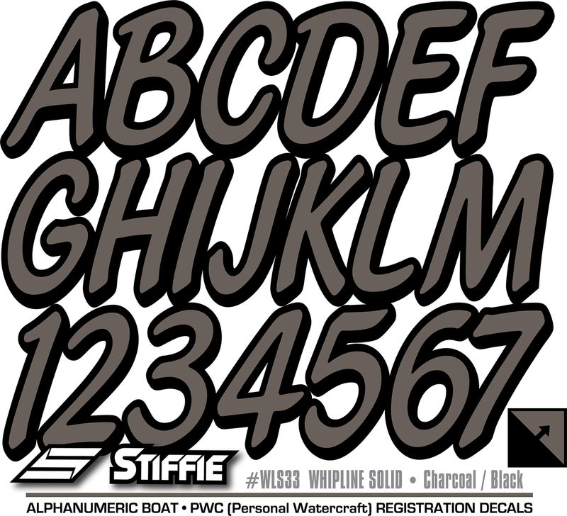 Stiffie ملصقات أرقام تسجيل هوية ألفا-رقمية من ويبلين باللونين الفحم/الأسود 3" للقوارب والمركبات المائية الشخصية - Image 5